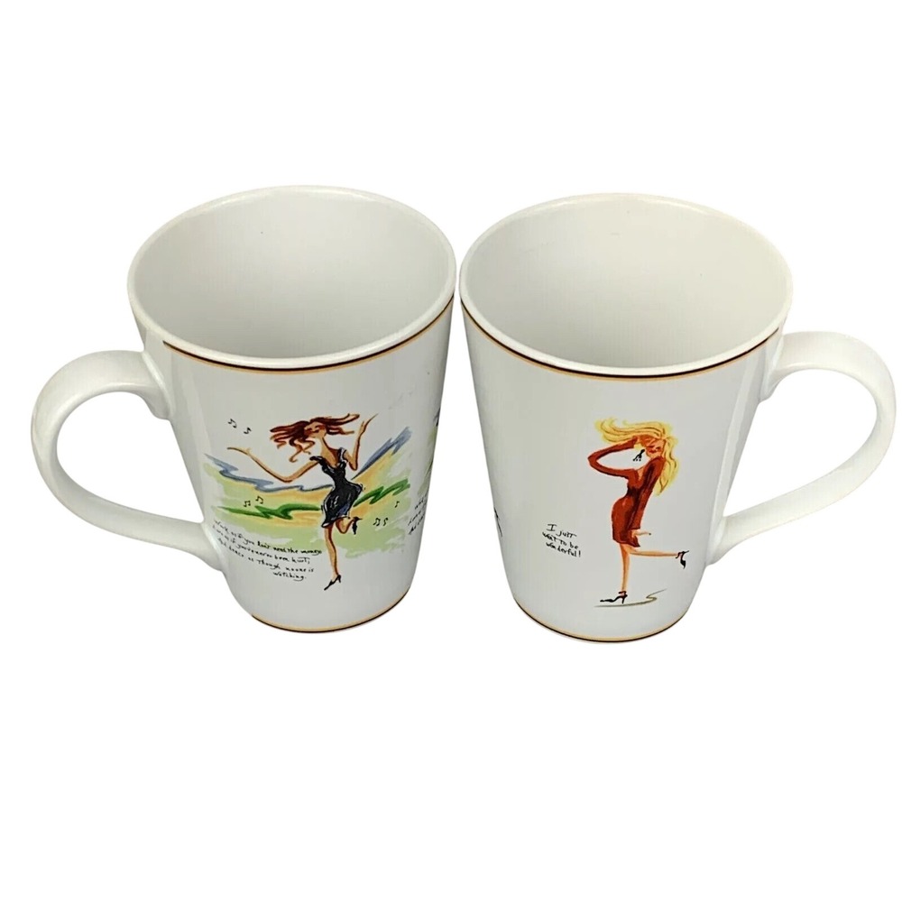 Sakura Table Glamour Girls Stoneware Mugs Set of 2 White Y2K Girly Coffee Tea